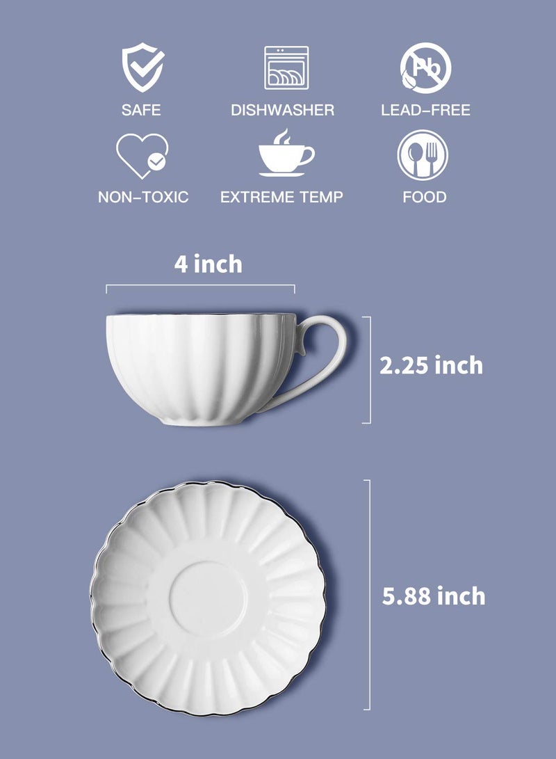 Amazingware أكواب شاي ملكية من Amazingware مع صحن، بحواف ذهبية وصندوق هدايا، أكواب قهوة بريطانية، مجموعة أكواب شاي، مجموعة شاي من البورسلين، أكواب كابتشينو، أكواب لاتيه، مجموعة من 6 (8 أوقية) - بيضاء - Image 4